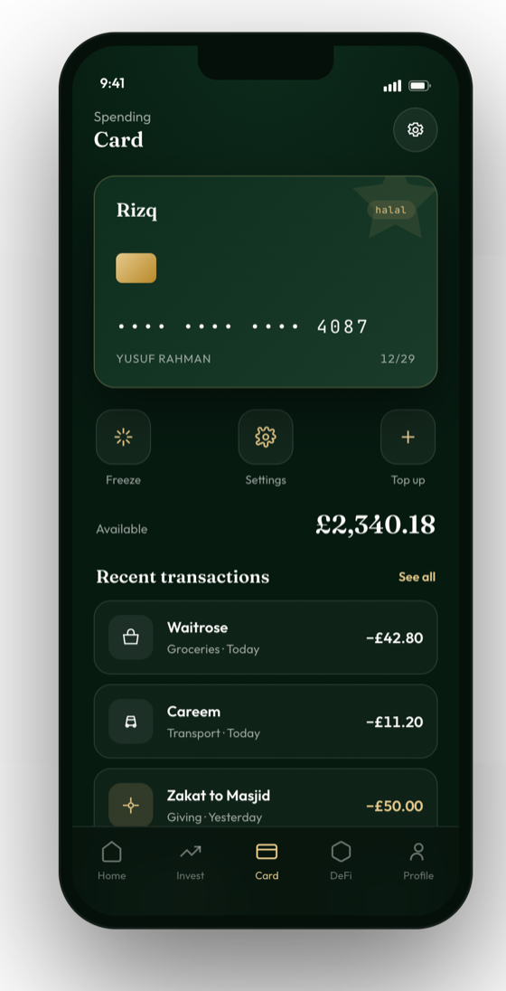 Rizq app halal payments card